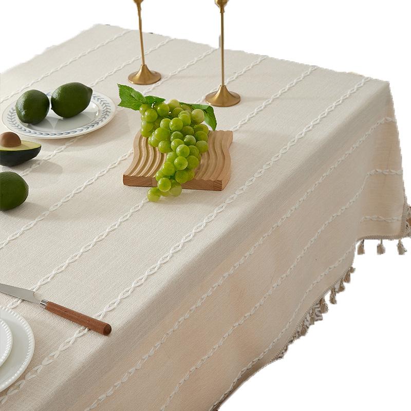 Brown Tassel Tablecloth American Country Fabric Cotton And Linen Clear Internet Celebrities Ins Rectangular Dining Table Cloth Coffee Table Mat
