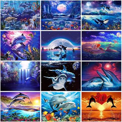 Diy 5D Diamond Painting Dolphin Diamond Embroidery Animals Rhinestones Mosaic Cross Stitch Full  Round Drill Home Decor