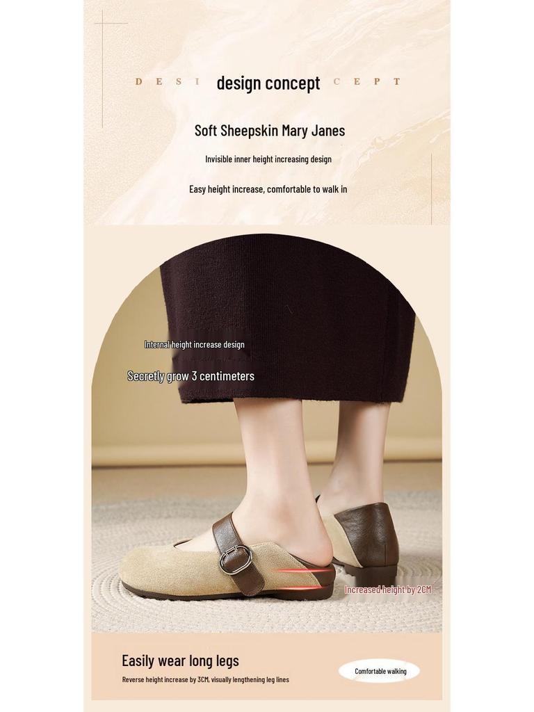 2025 Autumn Retro Korean Leopard Print Sheepskin Mary Janes with Hidden Heel & Soft Sole