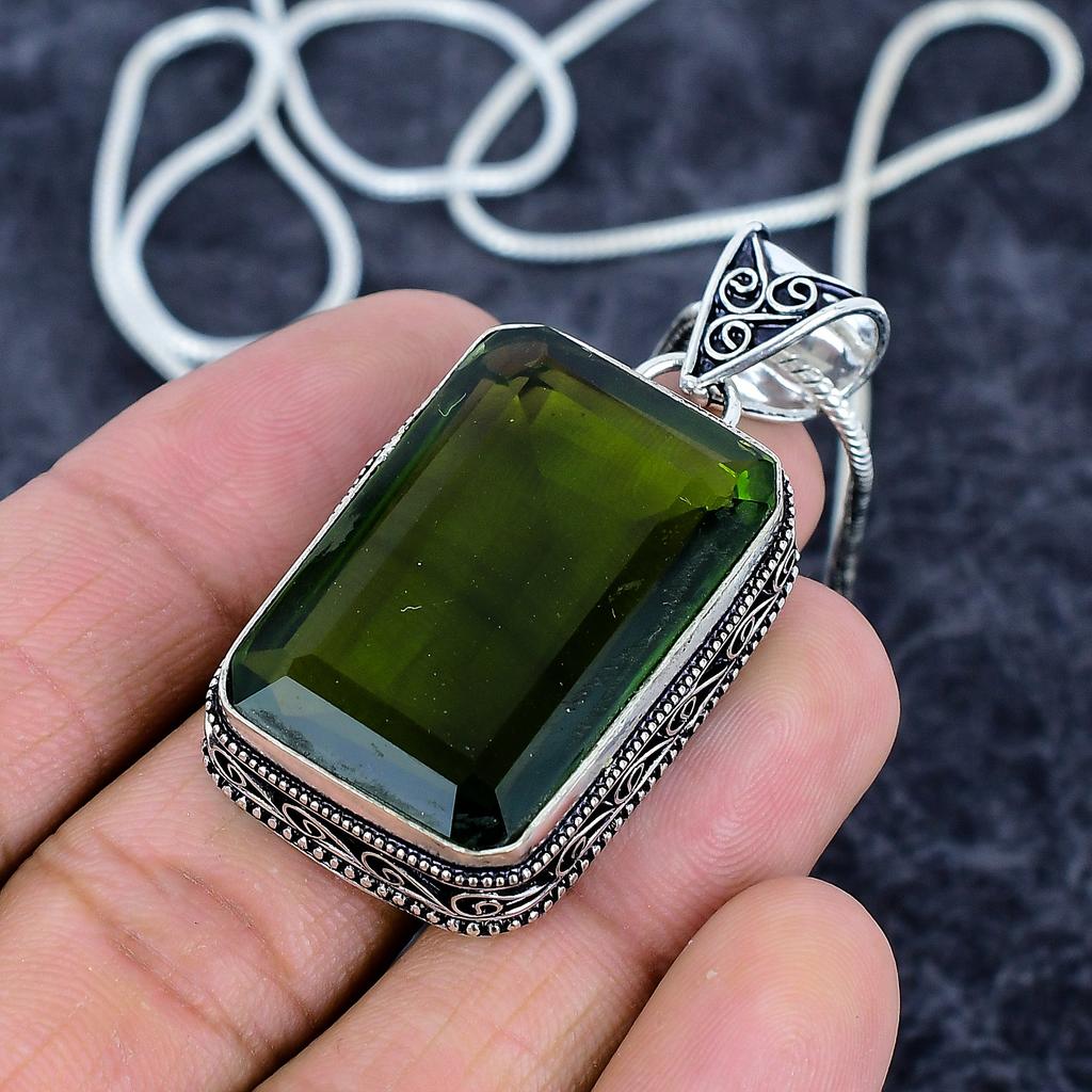 Peridot Gemstone Handmade 925 Sterling Silver Jewelry Pendant 2.05" M-3228
