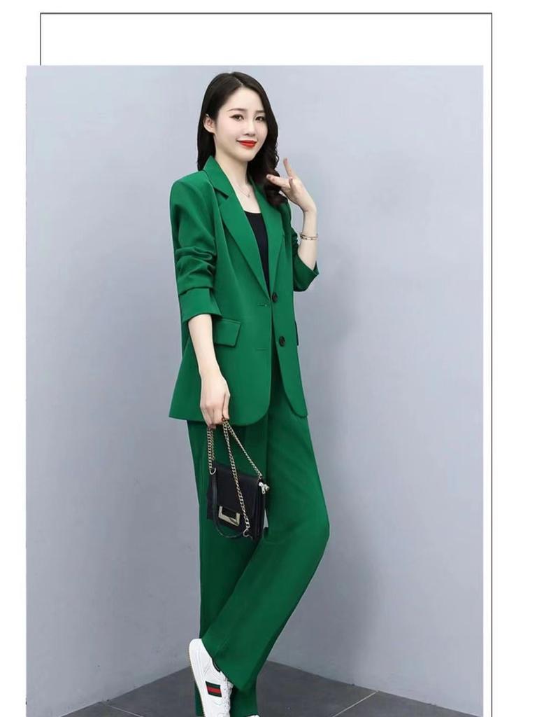 Frühling/Herbst Neuer Stil Set Business-Lady-Stil Schlank geschnitten Langarm-Blazer Weitbeinige Hose Damen Zweiteiliger Anzug