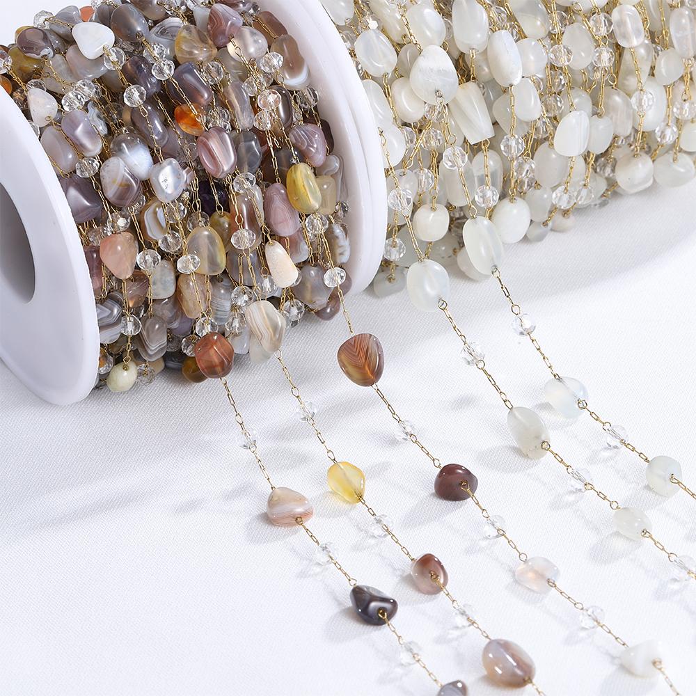 2meters 1meter Stainless Steel Natural Stone Beaded Chain for Necklace Bracelet Sweater Crystal Chain Jewelry Making DIY
