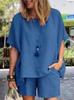 women's Solid Color Batwing Short Sleeve Loose Top High Waist Casual Shorts Summer Two Piece Outfit Set