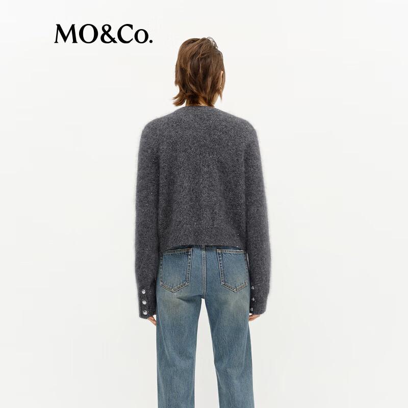 MO&Co. Hand-Brushed Mohair & Silver Sequin Knit Cardigan