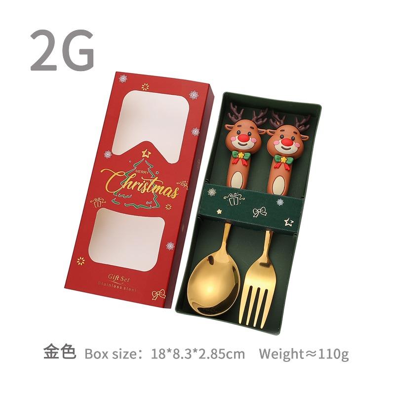 New Christmas Deer Dessert Spoon Set Christmas Tree Spoon Fork Santa Claus Tableware Gift Set Cubiertos De Acero Inoxidable