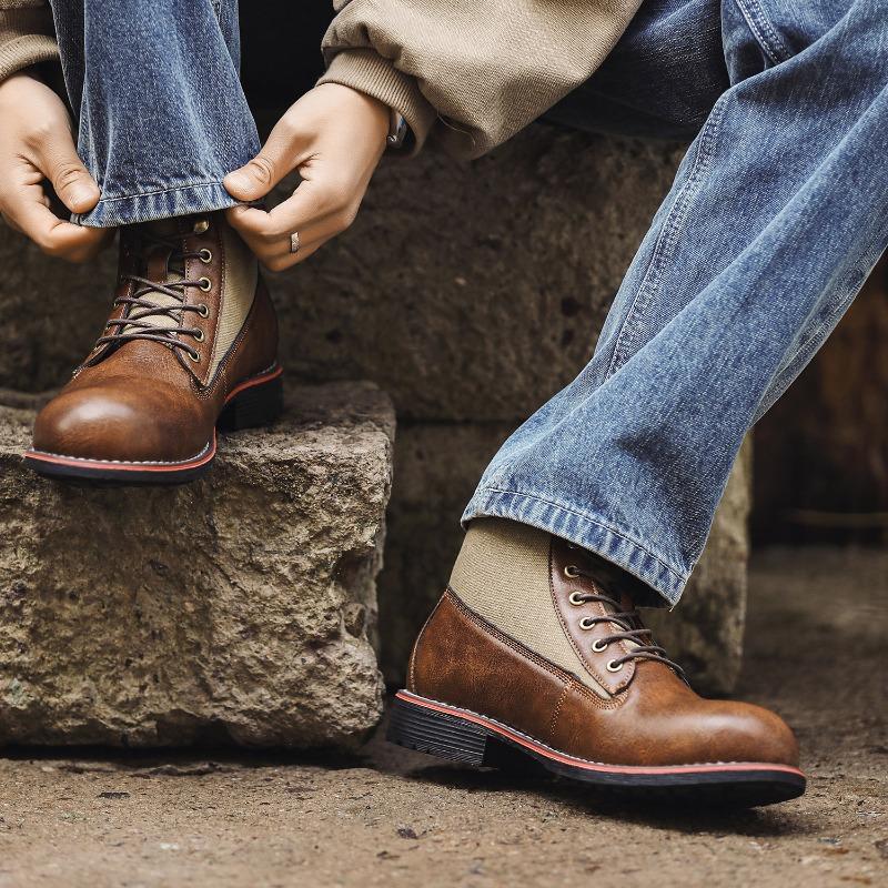 Men's boots, retro short boots, lace-up western boots, zipper bags without shoeboxes, spot fast delivery.