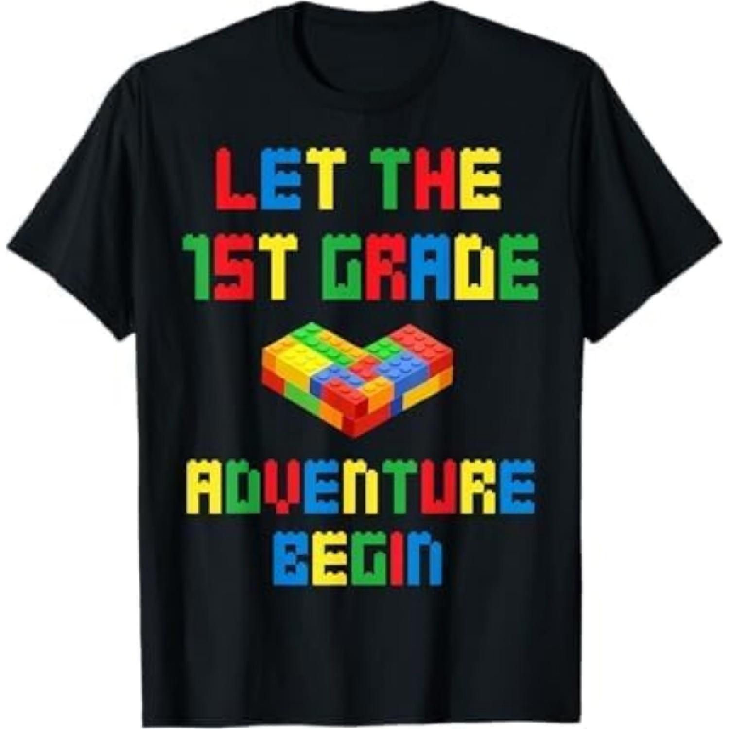 Let The 1st Grade Adventure Begin Blocks Building Boys Kids T-Shirt DT8 Mens Womens Tank Top Sweatshirt Hoodie Black S