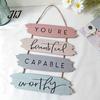 Children Room Wall Ornament Inspirational Wooden Hanging Sign, Motivational Quote Wood Plaque Decor, Study Decorative Sign Positive Saying Art