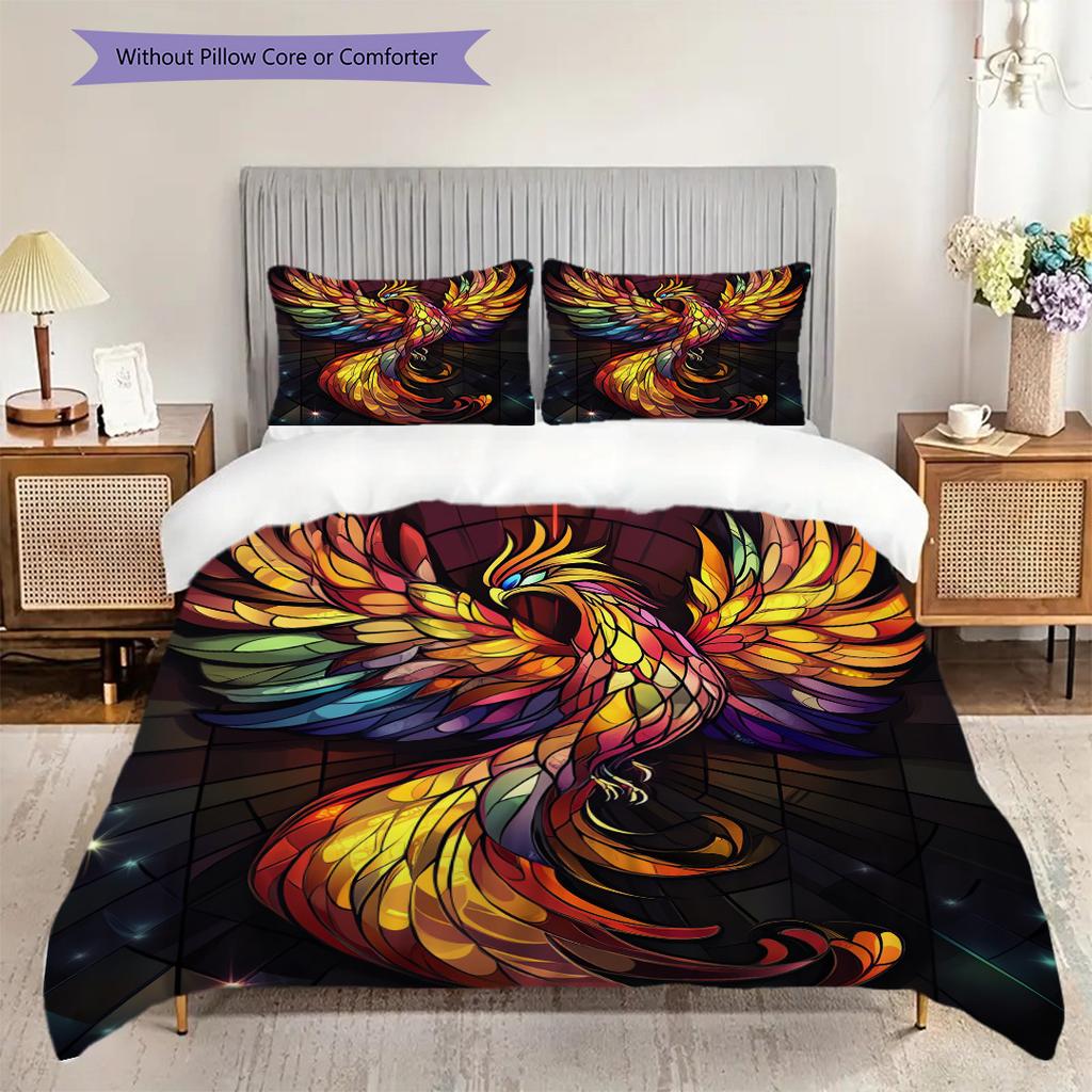 Phoenix Pattern Bedding Quilt Set Quilt Cover Pillowcase Home Decoration Birthday Gift (1 * duvet cover + 2 * pillowcase, without core)