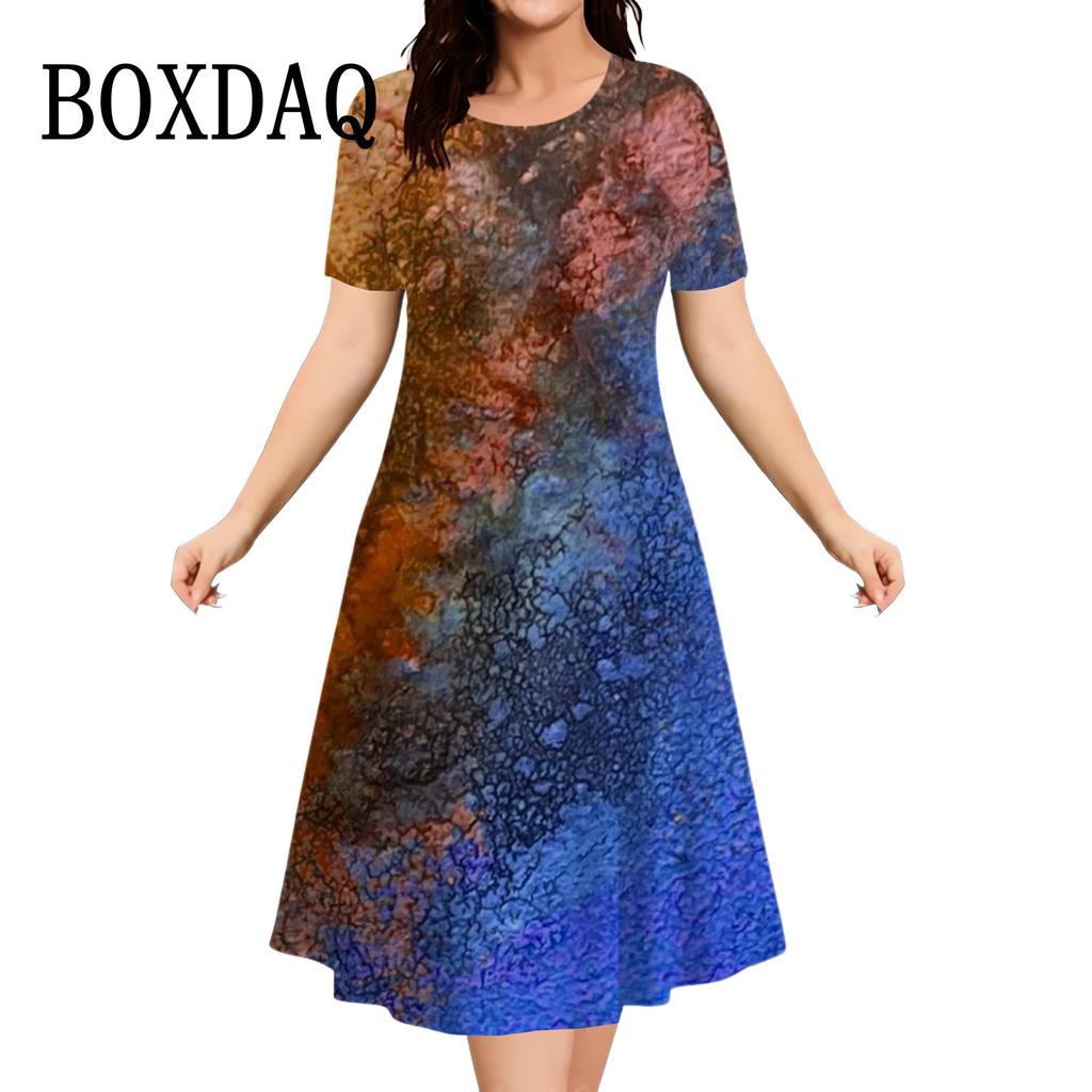 Colorful Galaxy Space Pattern Women Summer Short Sleeve Dresses 3D Print Starry Sky Dress Street Loose Clothes