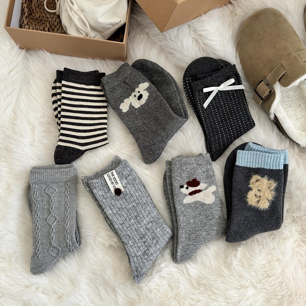 Cartoon Puppy Wool Socks Children Korean Tide Cute Medium Tube Socks Thickened Warm Cashmere Stacking Socks Stockings