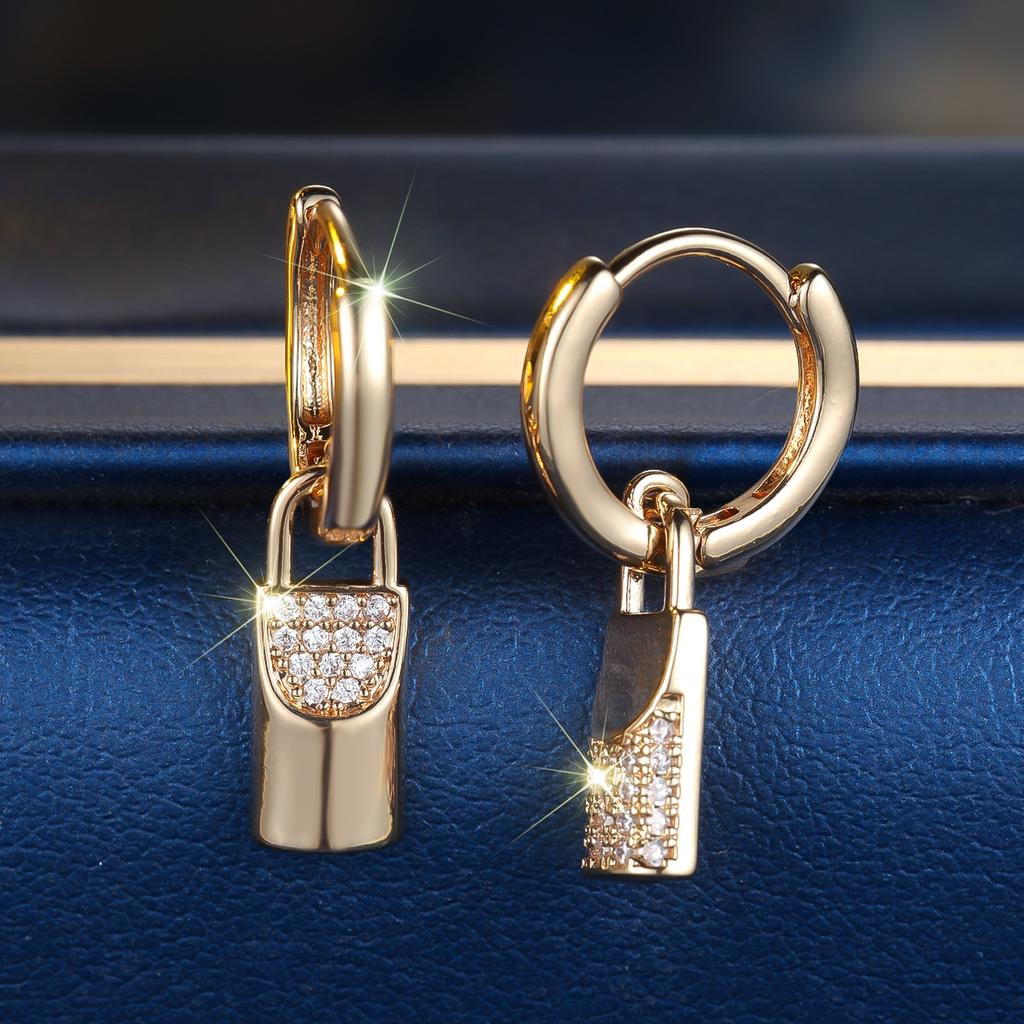 White Zircon Stone Key Hoop Earrings Luxury Female Gold Color Wedding  For Women