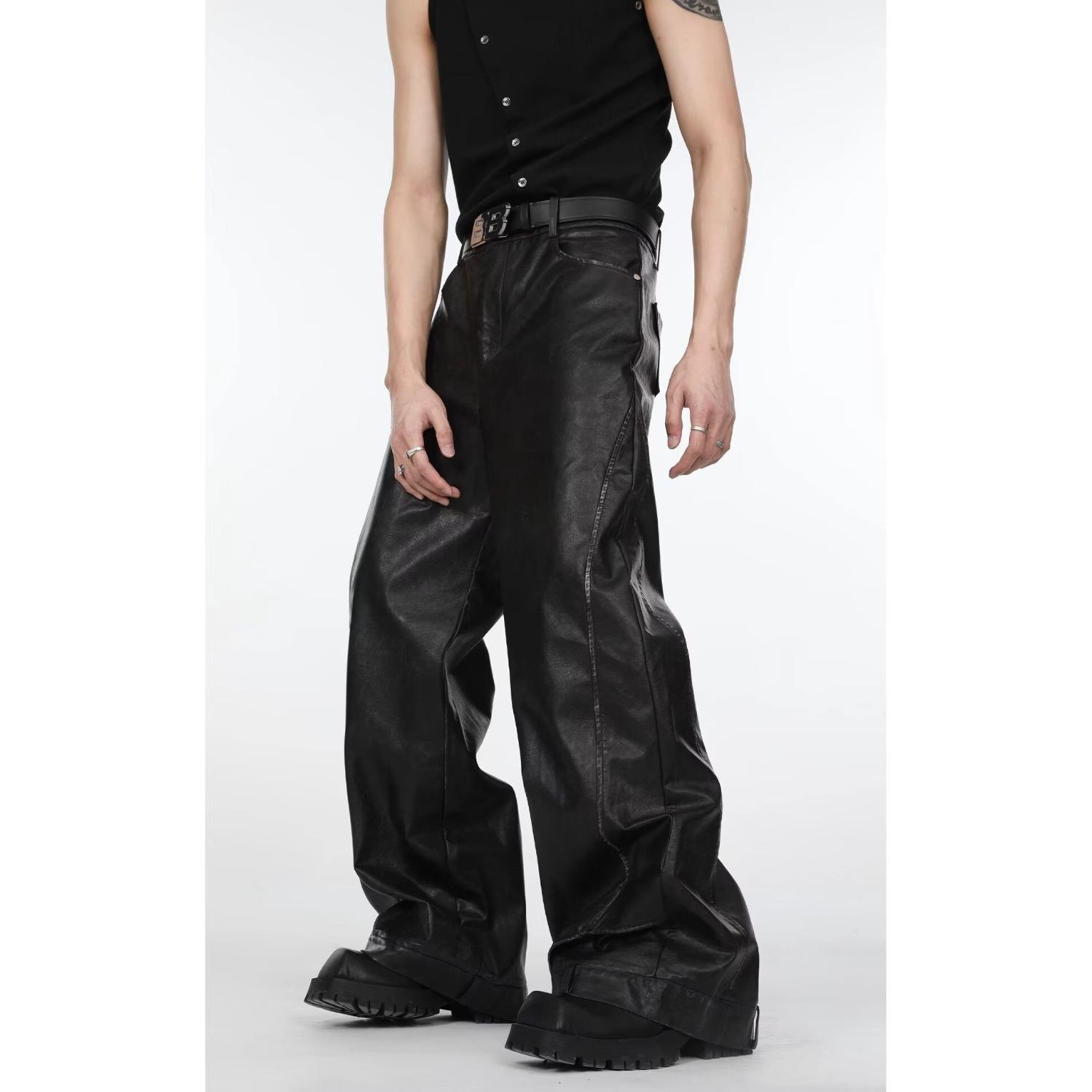 Got Now Glanzende Geplooide PU Leer Hip Hop Broek voor Mannen - Donker Punk Niche Ontwerp, Nationale Trend, Losse Casual Pasvorm XL