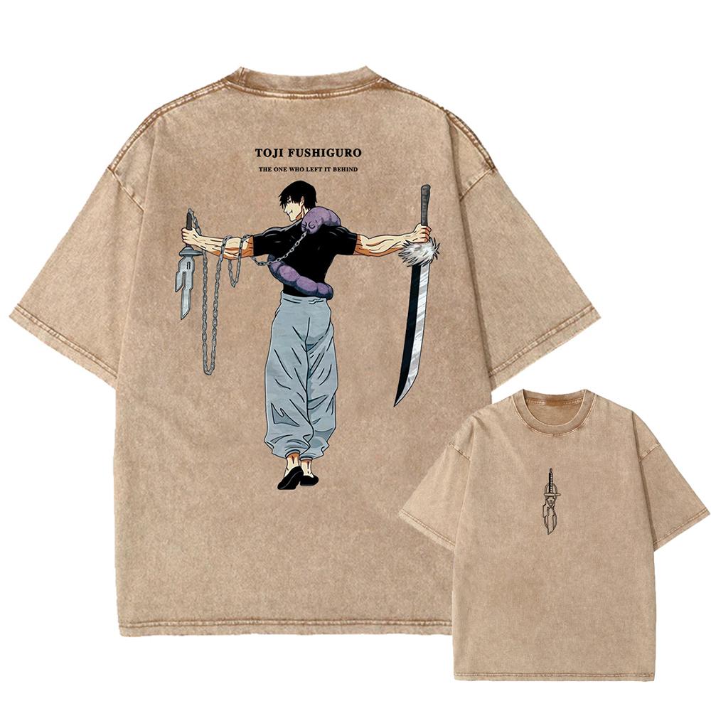Аниме Магическая битва Фушигуро Тодзи Принт Футболка Мужская Женская Винтажная Хлопковая Футболка Манга Футболка Харадзюку Мужская Свободная Футболка S абрикосовый 1585₽