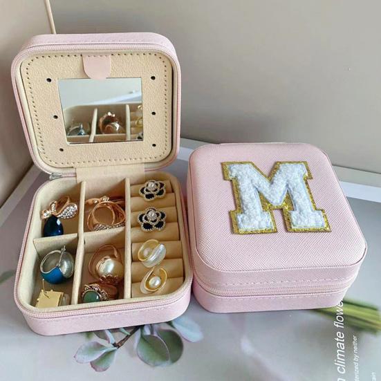 Scatola Organizer per Gioielli Decorazione Alfabetica Multi Scomparti Custodia per Gioielli Orecchini Collane con Specchio Articoli per la Casa
