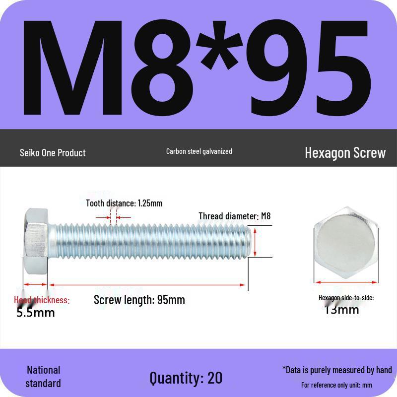 8.8 Grade Galvanized Hex Head Bolt, High-Strength M4-M30