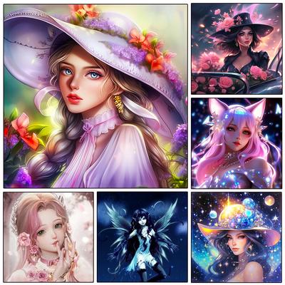 Pictură cu diamant 5D DIY Imagini de desene animate Fată Mozaic Artă Kit punct de cruce rotund complet Strass Decor pentru casa Cadou