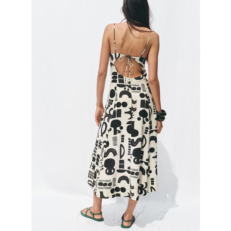 Summer New Product Women's Clothes Seaside Vacation Style Fashion Dignified Hollow Design Print Dress 3476595
