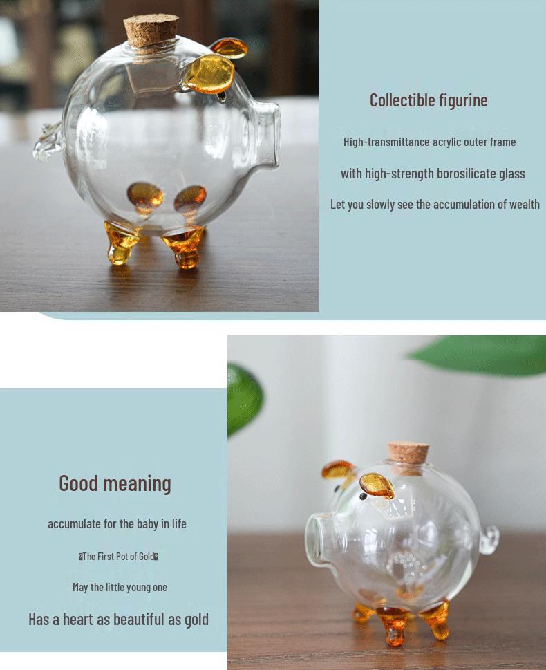 Mini Golden Bean Borosilicate Glass Piggy Bank & Wishing Bottle