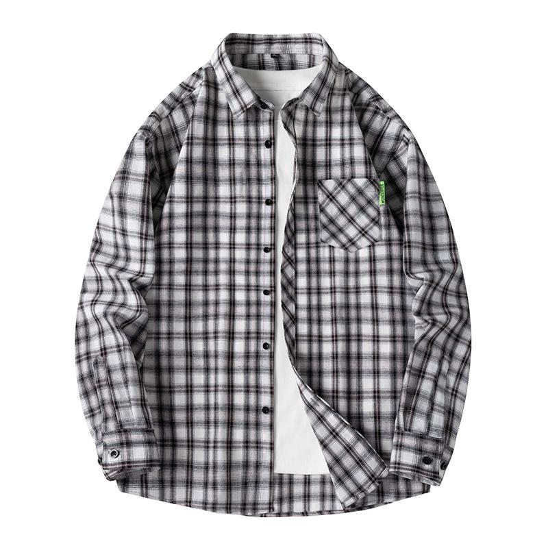 Men's Shirt Plaid Flannel Spring Autumn Long Sleeve Blue Loose Men's Casual Shirt Oversized Business Male Soft Dress Shirt