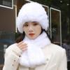 2024 New Winter Hat Women's Rabbit Hair Warm Ear Protection Pineapple Hat Dome Fashion Versatile Mom Hat Set