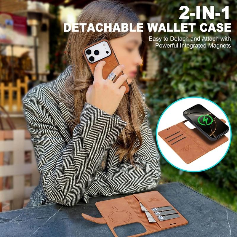 Leather Case for IPhone 17 Air 16 Promax 15 Plus 14 Pro Max 13 Pm 12 Magnetic Card Slots Wallet 2 in 1 Phone Cover
