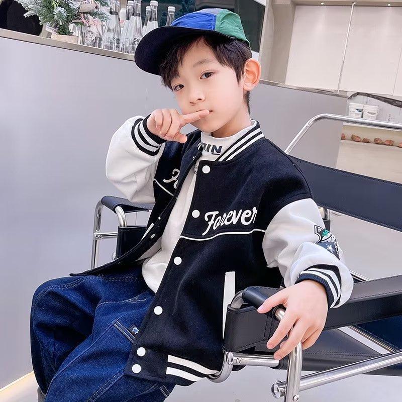 2024 Kids' Casual Loose Fit Retro Baseball Jacket