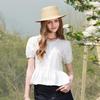 Sancai 2026 Summer 100% Cotton Round Neck Puff Sleeve Waist-Cinching White Shirt