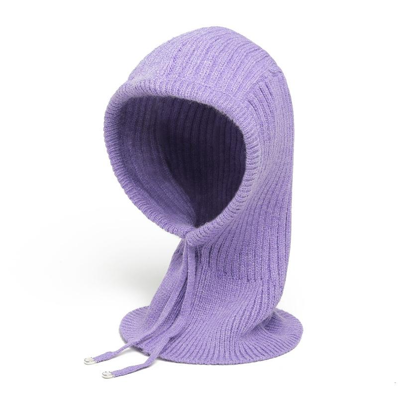 Winter Scarf And Hat Integrated For Outdoor Cycling, Warm Knit Scarf, Woolen Hat, Ear Protection, Solid Color Scarf, Drawstring