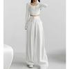 Vintage Style High-waisted Drape Trousers Women Design Sense Side Lacing Fluttering Casual Straight Wide Leg Pants