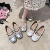 French single shoes women's skirt summer with 2025 new ballet silver flats Mary Jane small leather shoes evening shoes