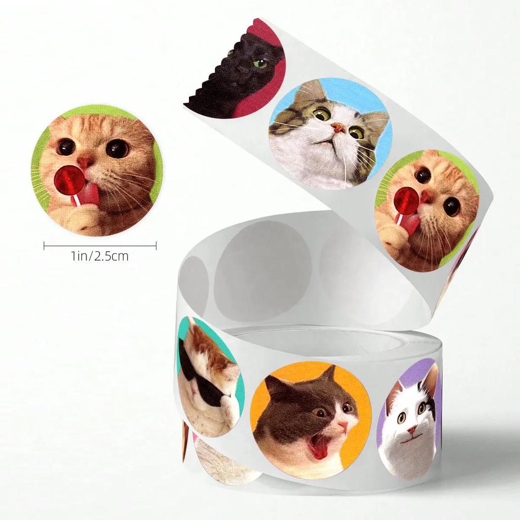 1roll/250pcs Cartoon Cat Stickers Gift Packaging Stickers School Reward Stickers Classroom Decoration Sticker Scrapbook Supplies