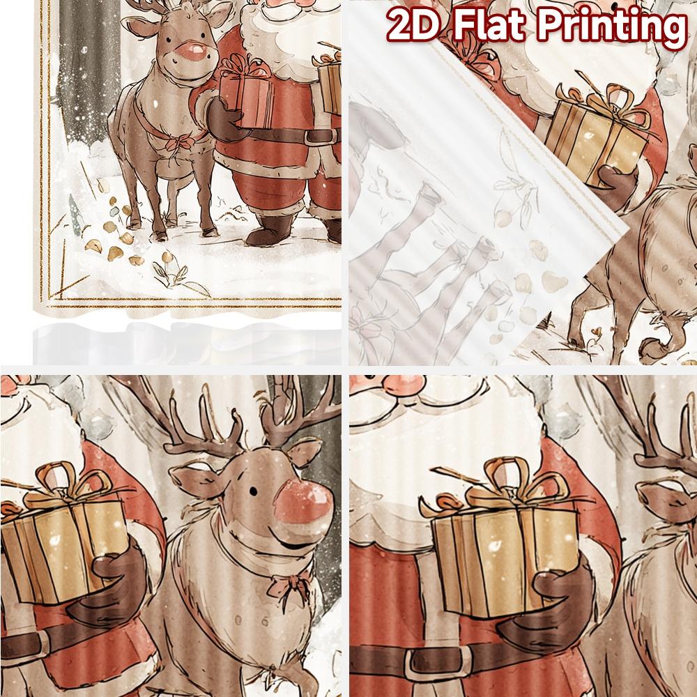 2pcs, 2D FLAT PRINTING Curtains (Without Rod) Santa and Reindeer Halloween Festival Popular Curtains&Drapes Semi-Sheer Curtains