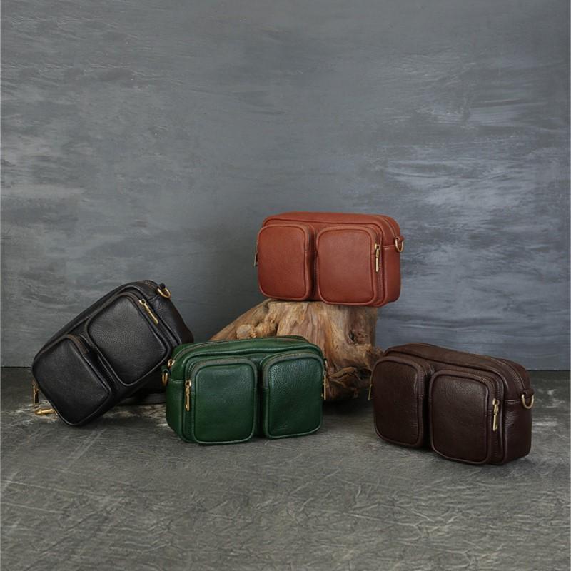 Johnature Genuine Leather Women's Bag Soft Cowhide Large Capacity Solid Color Multi Compartment Shoulder Crossbody Bag