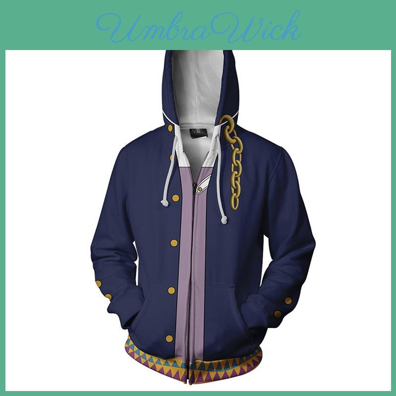 Sudadera con Capucha Cosplay de Jojo's Bizarre Adventure para Hombre, Chaqueta Elegante con Cremallera y Mangas Largas