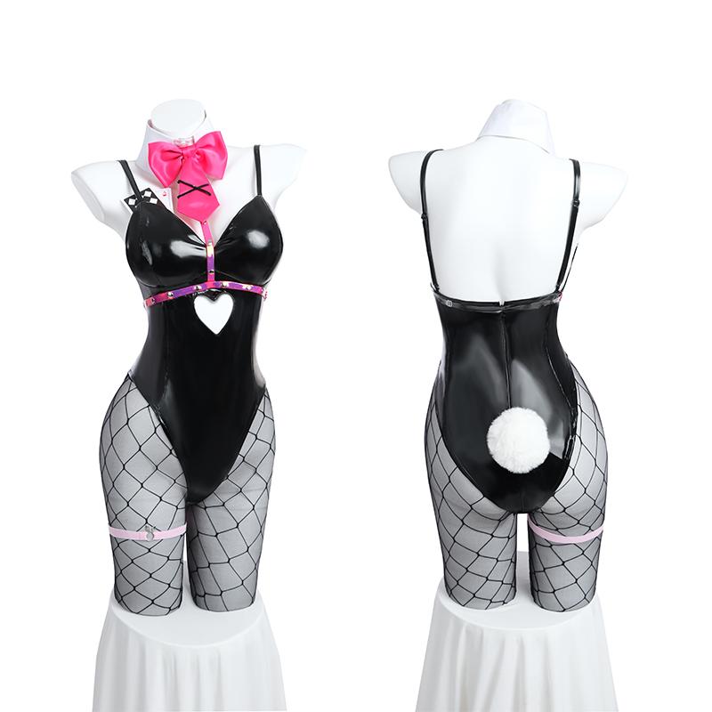 Rabbit Hole Bunny Girl Costume Valentine's Day Women Elastic Leather Fabric Sexy Cosplay Bunny Suit Black Jumpsuits