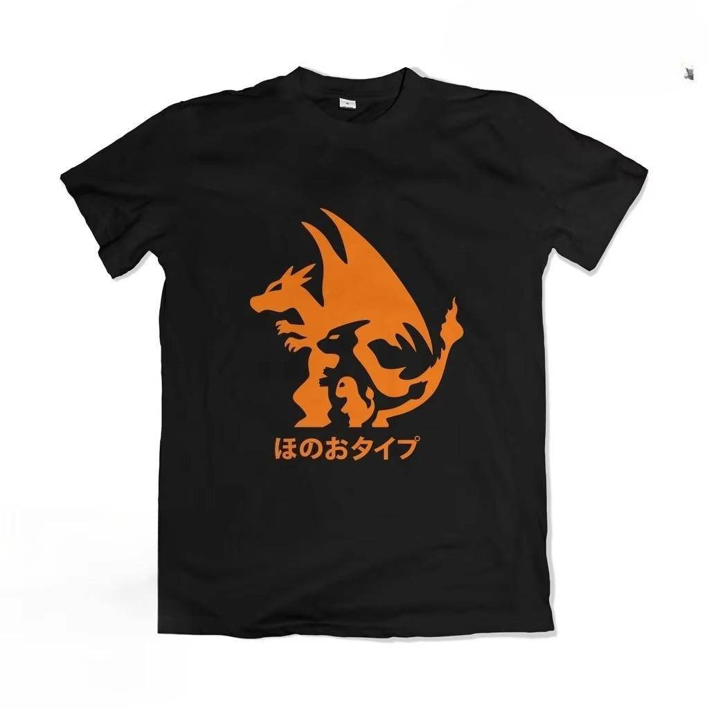 Miniso Letní Anime Tričko Charizard Bavlna Tištěné Pánské Dámské Harajuku Volné Ležérní Univerzální Krátký Rukáv Top