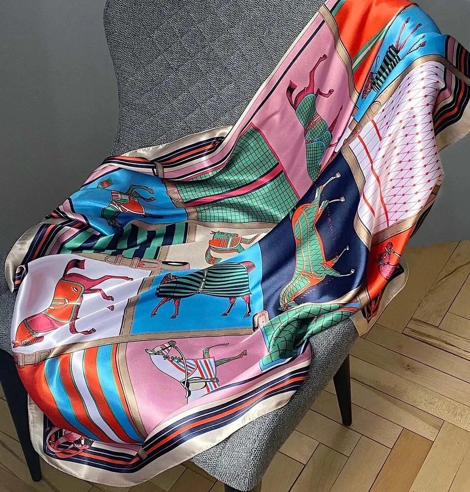 90cm Square Shawls Wraps Silk Scarves For Women Bandana Head Large Hijab Scarf Female Dot Print Headband Satin Neck Scarves