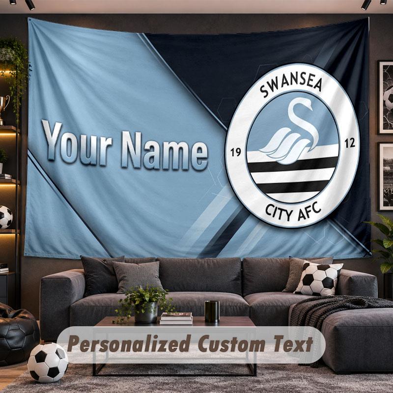 Wall Hanging Tapestry Custom NameSwansea City FC Pattern Personalized Printed Fabric Wall Decor