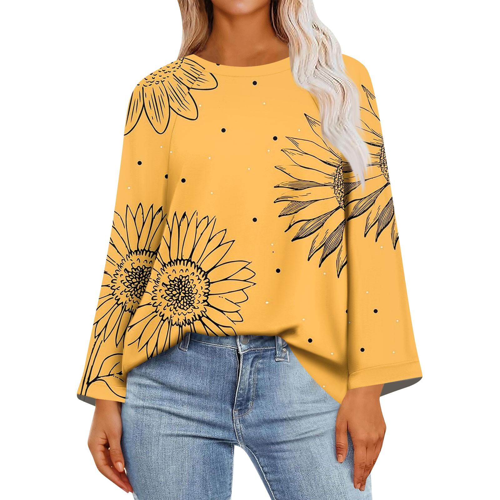 

Женские рубашки с длинным рукавом, графические футболки, повседневные базовые топы, пуловеры XL жёлтый