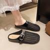 Woven Hollow Half Slippers 2025 Summer Bag Head Lazy Drag Belt Buckle Thick Heel Roman Cool Slippers Femininity