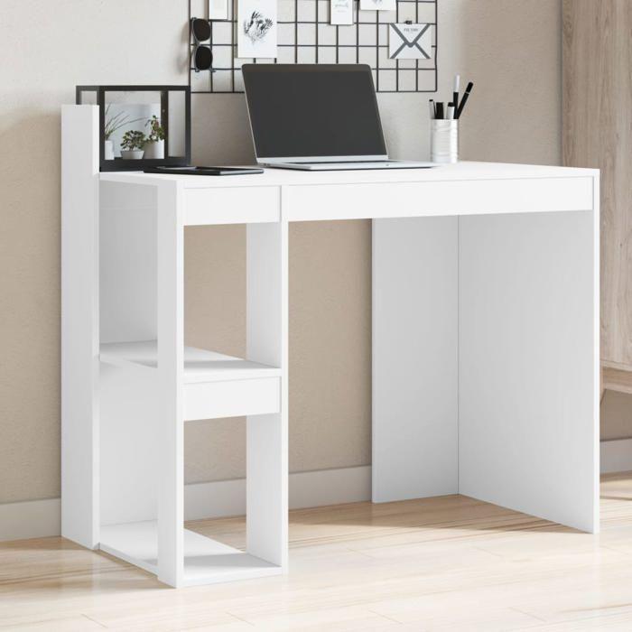 VidaXL Bureau blanc 103,5x56,5x94 cm bois d'ingénierie, bureau d'écriture, bureau d'ordinateur, bureau à domicile, bureau 847975