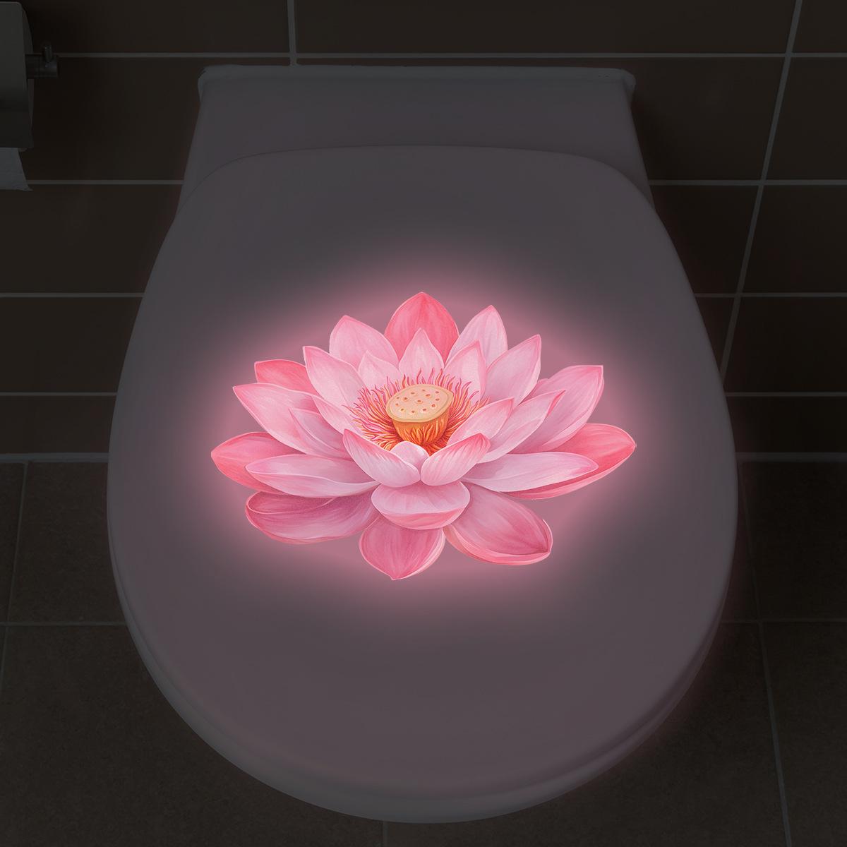 

Pink Luminous Lotus Toilet Stickers, Chinese Zen-style Bathroom Decoration Stickers 20*30cm