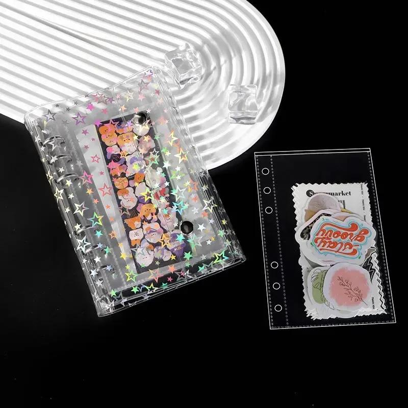 Przezroczyste strony do albumu A6 z 6 dziurkami, na luźne kartki, siatka 1/3/Pojedyncza, na Polaroidy, Rachunki, Małe Kartki.