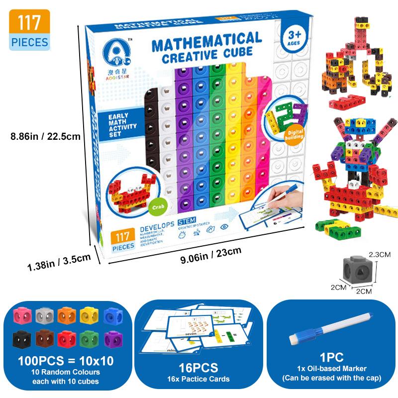 117PCS Mathematical Creative Cube DIY Building Blocks Color Classification Spatial Imagination Arithmetic Practice for Children