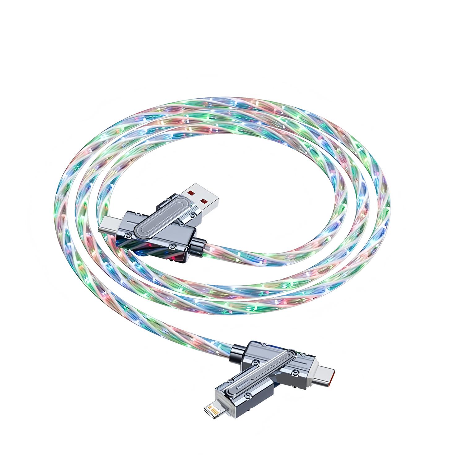 

Super Fast Charging 4-in-1 RGB Breathing Gradient Cable Type-C to Type-C Universal Car Charger Cable for iPhone Android Tablet 1m чистый