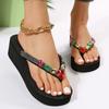 Fashion Fashion Rhinestone Platform Flip Flops for Women 2025 Summer Clip Toe Wedge Sandals Woman Thick Bottom Non Slip Beach Slippers