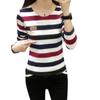 Women T-shirt Striped Long Sleeve Cotton Slim Round Collar Shirt Casual Women Tops