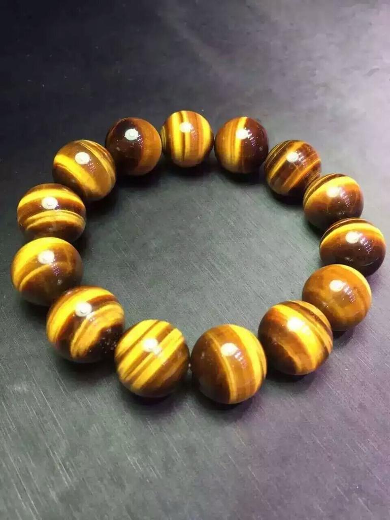 18mm Naturlig Gul Tigerøye Armbånd Smykker For Kvinner Mann Gave Velstand Krystall Runde Perler Brasil Stein Reiki Edelsten Aaaaa