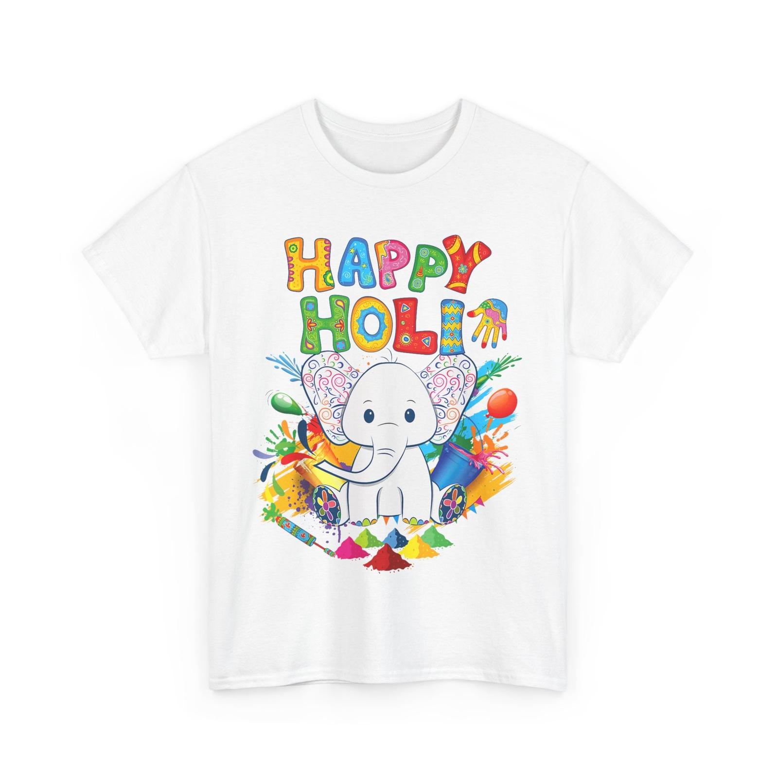 Happy Holi Festival India Color Elephant Cute T-Shirt Mens Womens Tees Top L